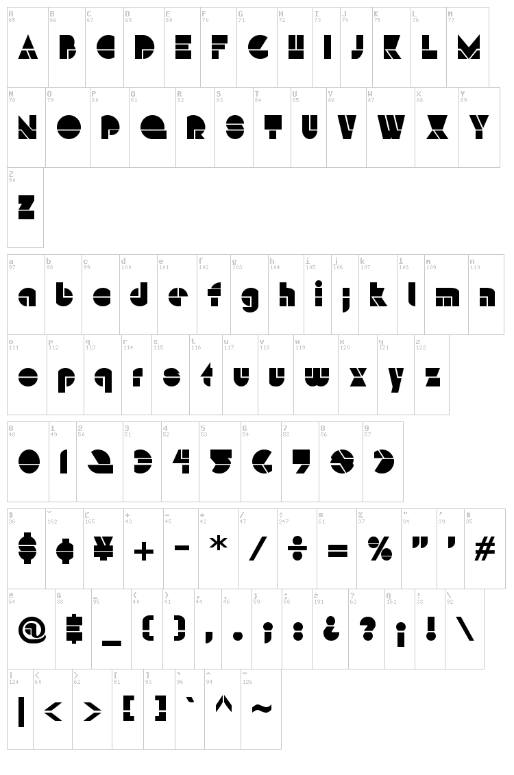 HFF Modern Strand font map